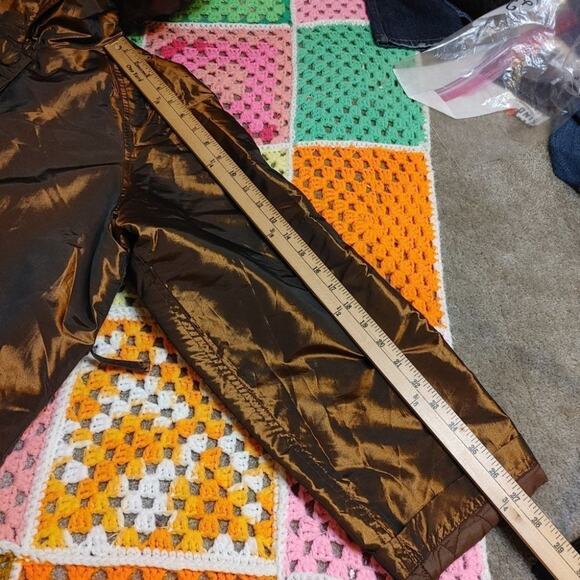 Newsport News Size 12 Bronze Shiny Long Acetate Nylon Coat Button Vintage Brown - Picture 16 of 16